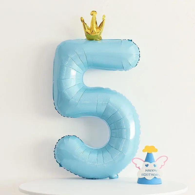 Gradient Color Crown Number Balloon Pillar, 32-40 Inch, First Birthday Party Decoration