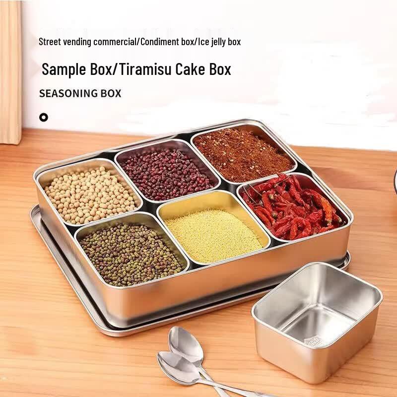 Minai Stainless Steel Commercial Kitchen Seasoning Box Three Compartments + Lid