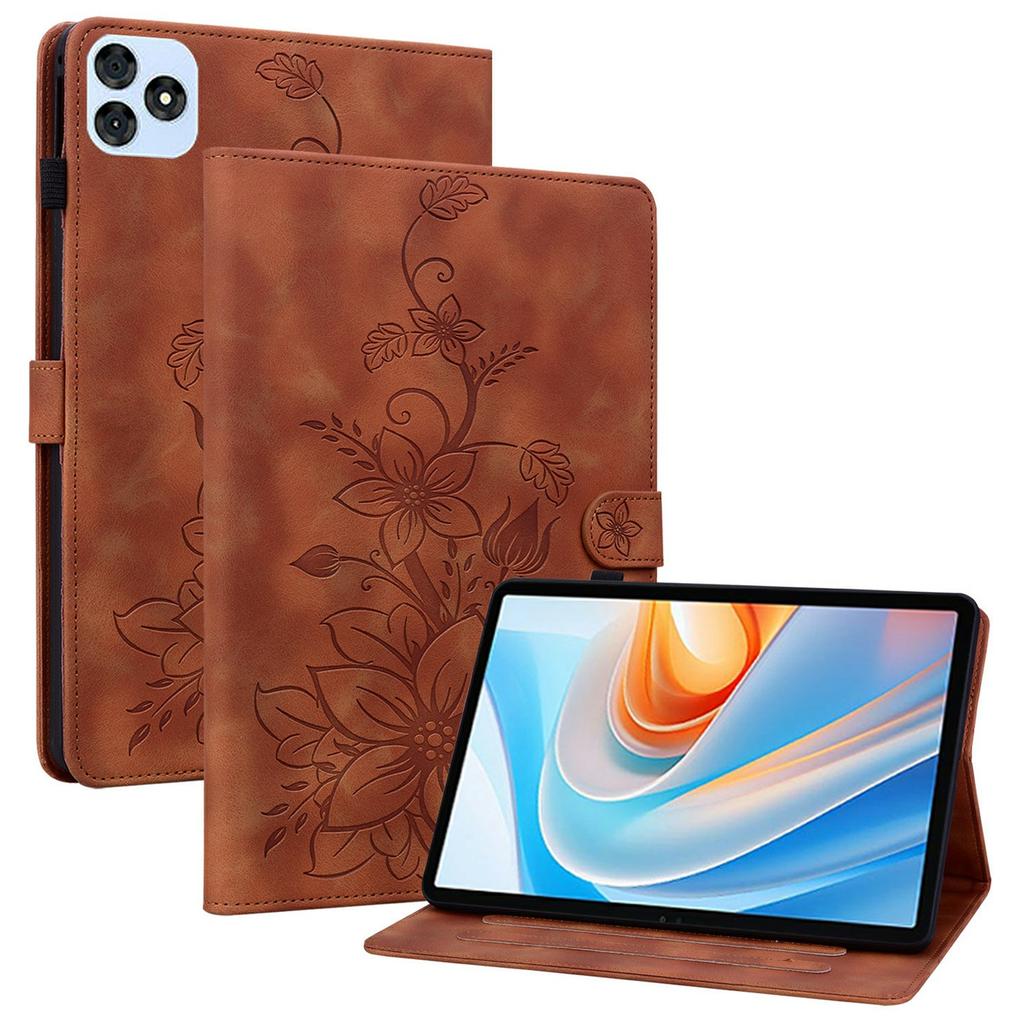 For itel Vistatab 30 Case Lily Flower Imprint Card Slots Leather Tablet Cover