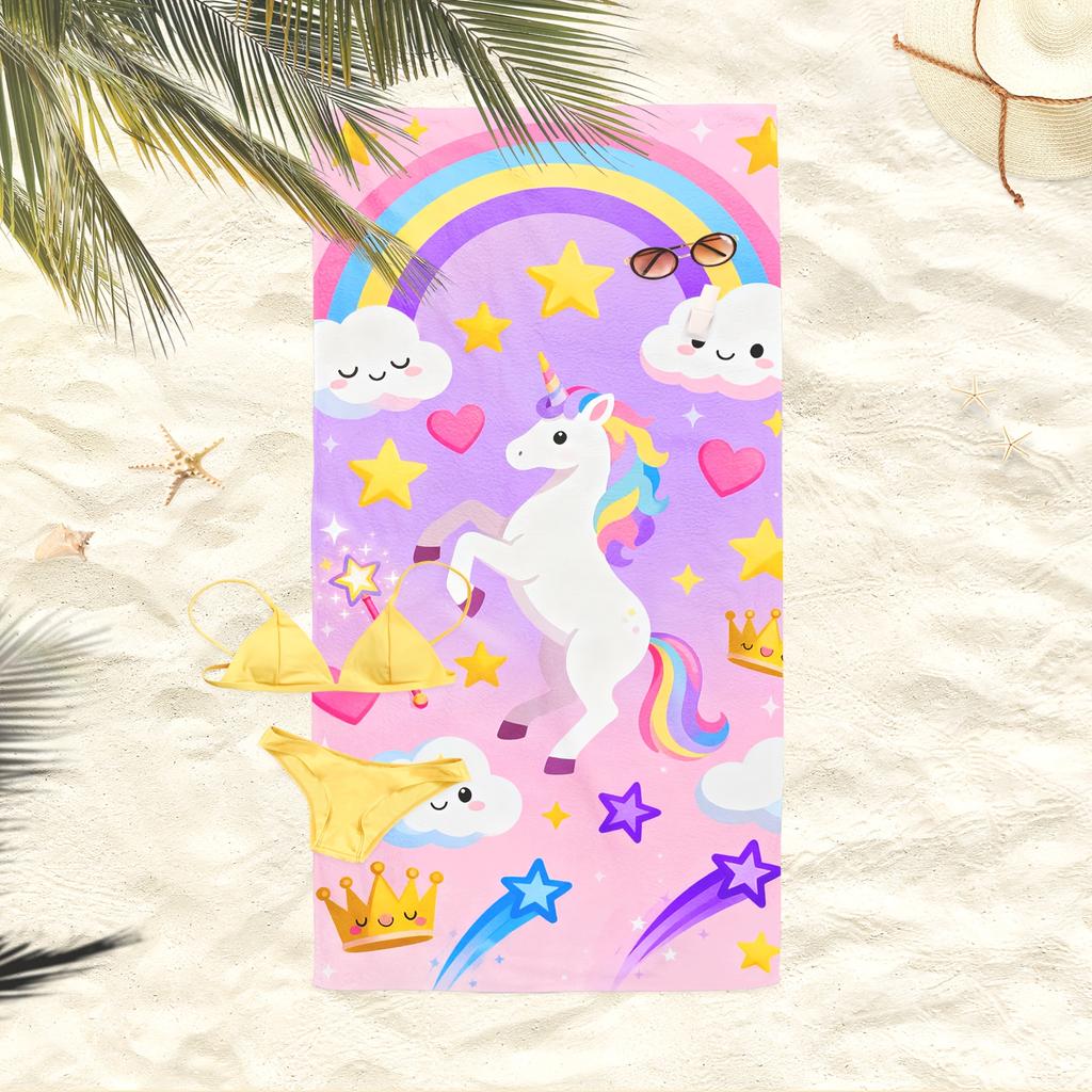 1pc Unicorn-Themed Jumbo Microfiber Beach Blanket & Bath Towel Suitable for Travel, Pool, Yoga, Camping - Rectangular Magical