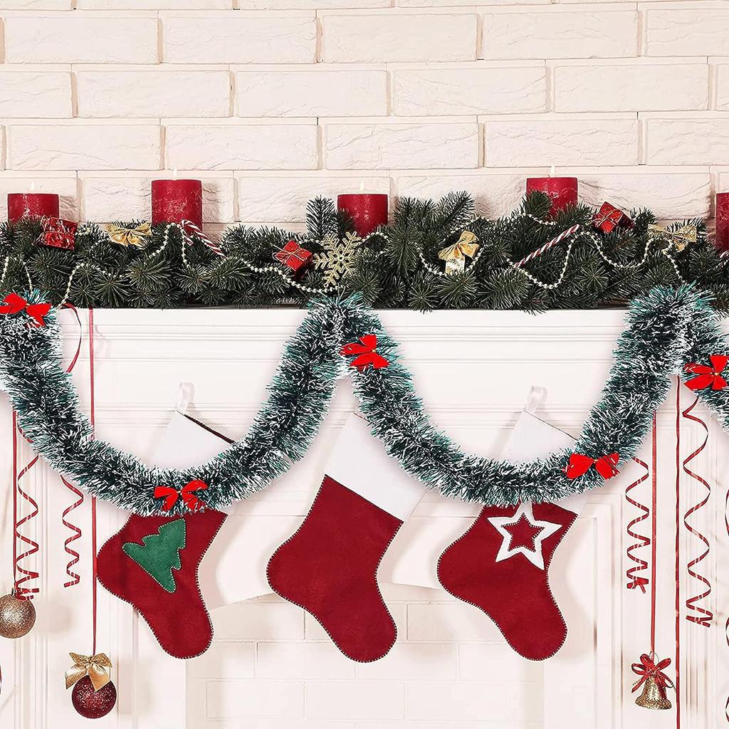20/2M Christmas Tinsel Ribbons with Bows Xmas Tree Hanging Pendent Green Cane Ribbon Madder Garland Party Home Decor Ornaments
