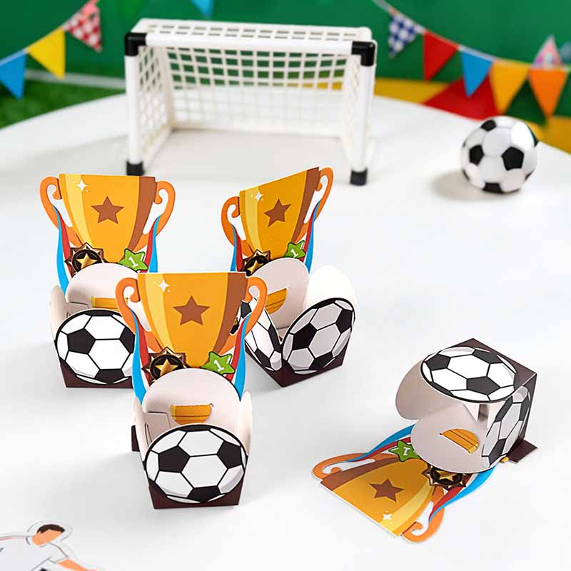 10/20Pcs Cartoon Football Trophy Gift Packaging Boxes Children's Party Dessert Table Birthday Supplies Football Theme Candy Box