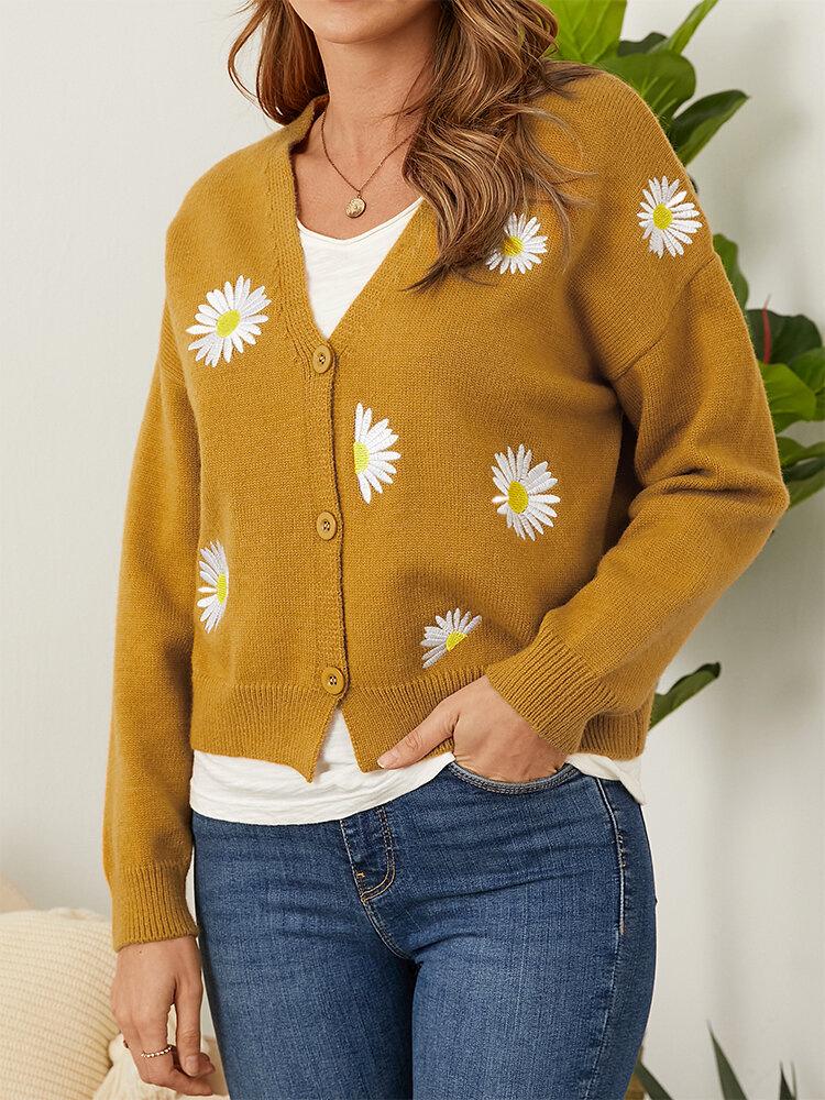 Cross2026 Women's Christmas Abstract Floral Casual Cardigan Sweater