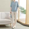 LangSha Women's Summer Cotton Linen Short Sleeve Two-Piece Set