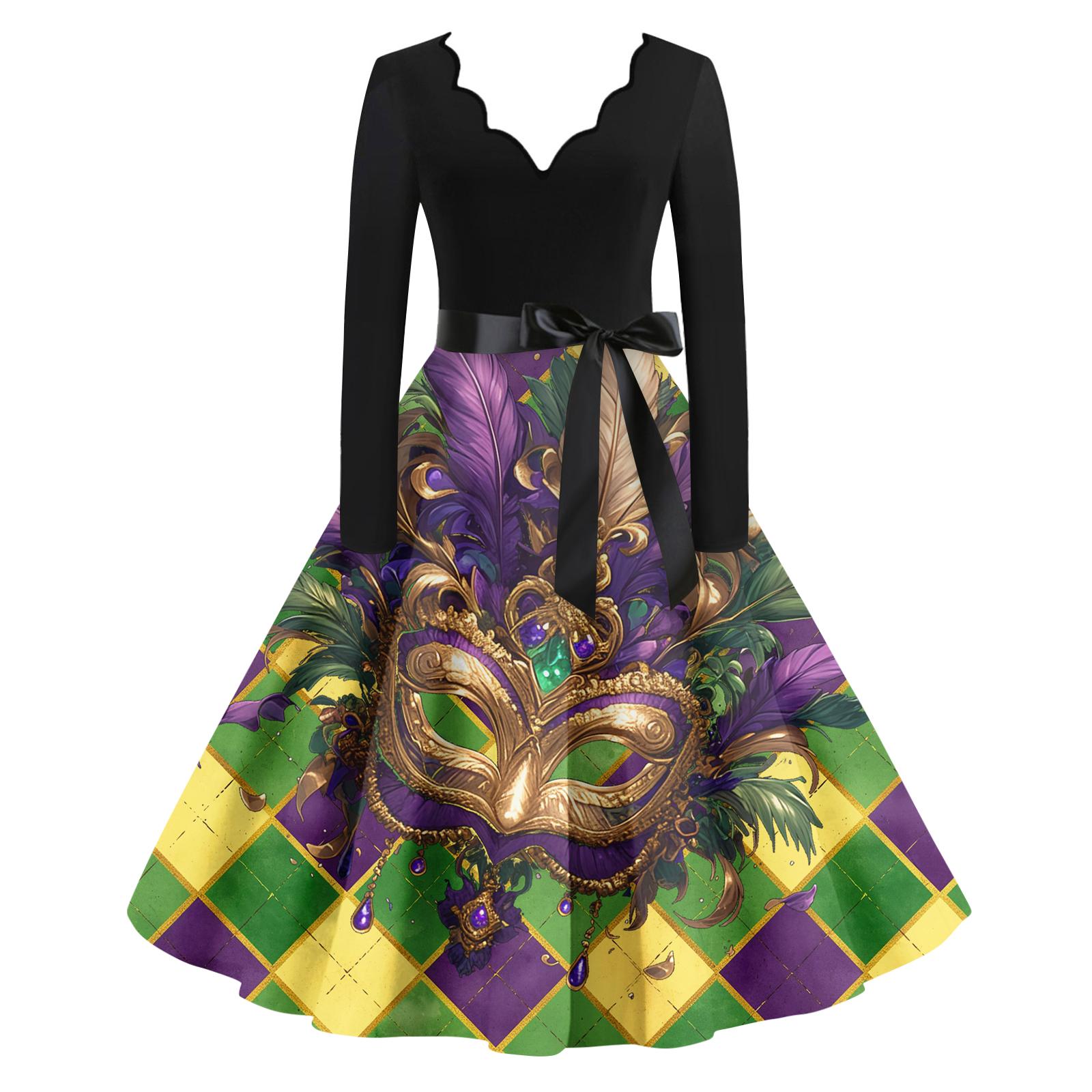 

Женское повседневное модное платье с V-образным вырезом и длинным рукавом с принтом в винтажном стиле XXXXXL