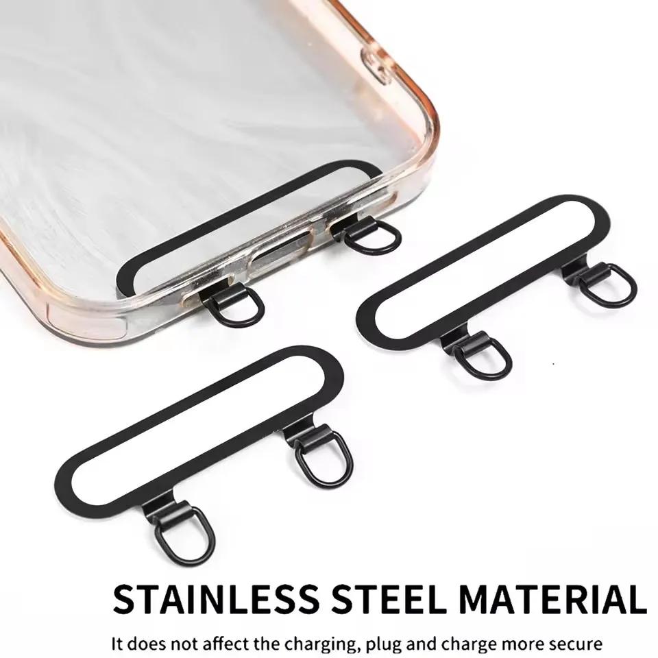 4/1Pcs Ultra Thin Metal Lanyard Patch For iPhone 16 15 14 13 Dual Hole Phone Case Hanging Card Stainless Steel Connector Gasket