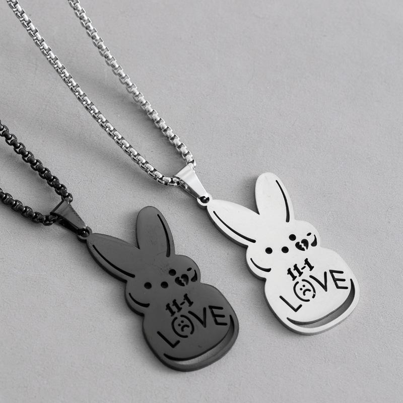 European and American Simple Cartoon Stainless Steel LOVE Rabbit Necklace Men's and Women's Fashion Personalized Collarbone Chain Jewelry