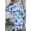 Autumn New Women's Fashion Printed Waist Lace-up Long Sleeve Shirt Dress, European & American Style Casual Dress for Women