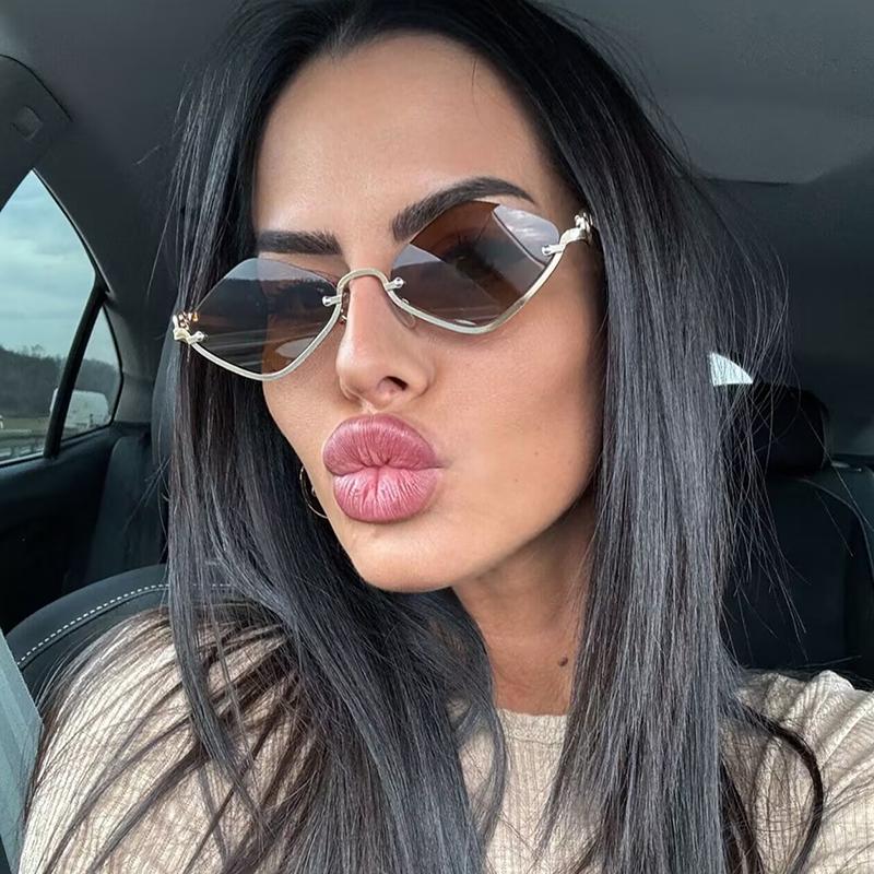New Metal Half-frame Sunglasses, Fashionable Small Diamond-shaped Half-frame Sunglasses, Simple Literary Beach Sunglasses UV400