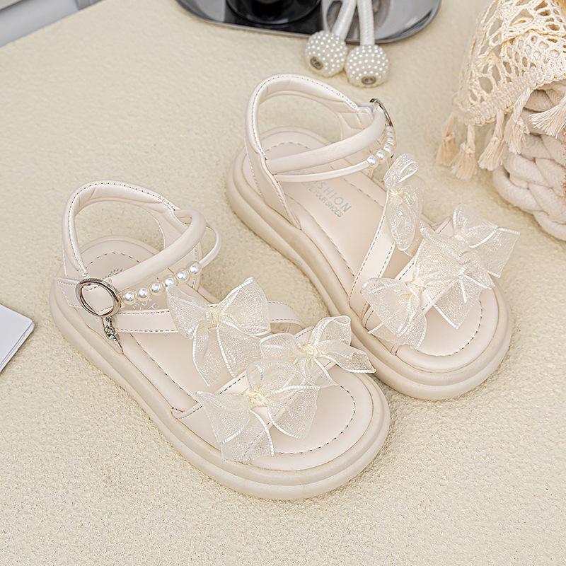 Pearl Soft Sole Open Toe Roman Sandals for Girls - Summer Princess Shoes for Kids 2026 26 бежевый