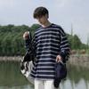Autumn New Striped Long-Sleeved T-Shirt Men'S College Style Retro Trend Casual Crew Neck Bottoming Sweater