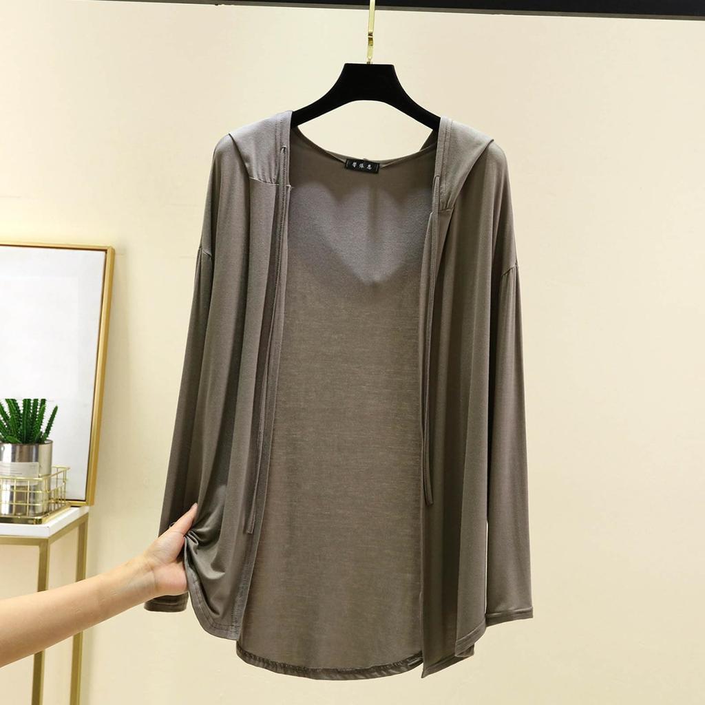 Women's Summer Hooded Long Sleeved Cardigan Oversized Top Shawl Thin Jacket