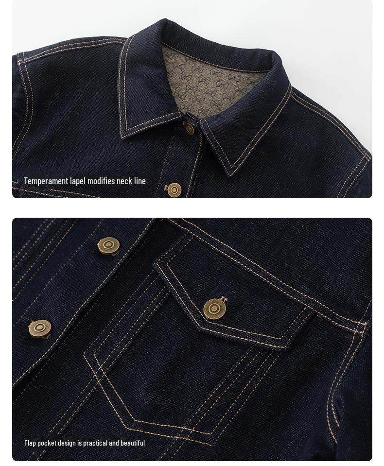 Xinge 2024 Dámská tmavě modrá krátká džínová bunda - Nový podzimní styl, všestranná a šitá na míru pro malé velikosti