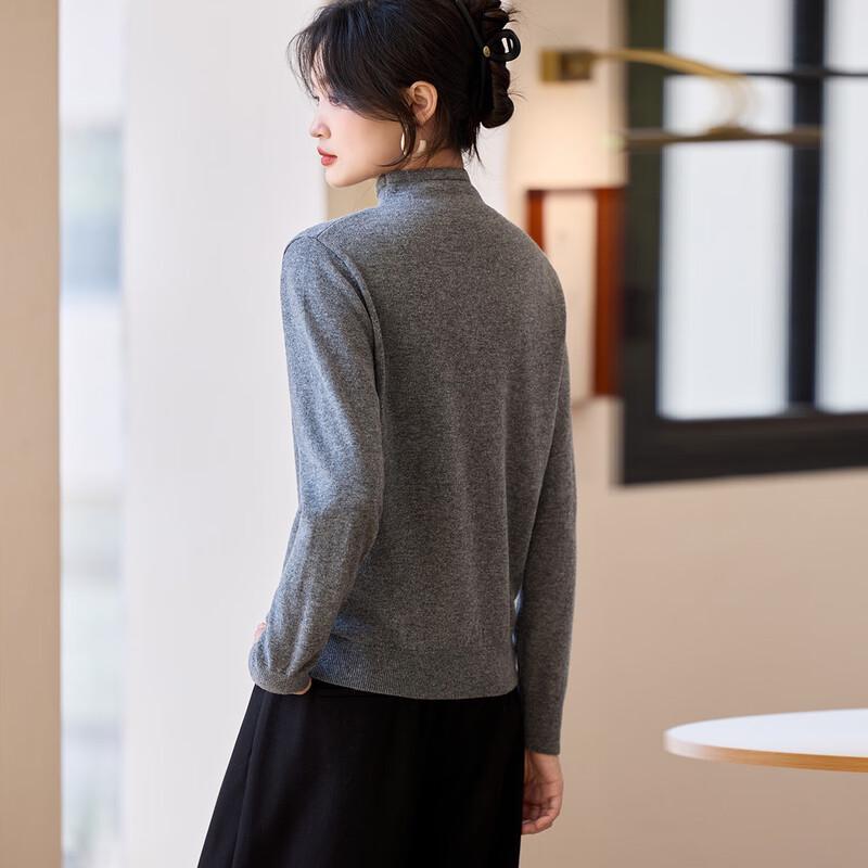 Srcr Women's 100% Wool Embroidered Half-High Collar Sweater