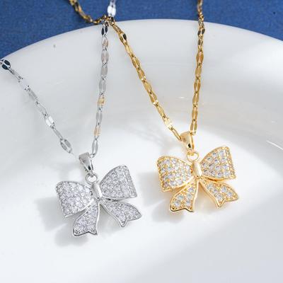 Copper Micro-Inlaid Zircon Butterfly Pendant Necklace - Luxurious European & American Design