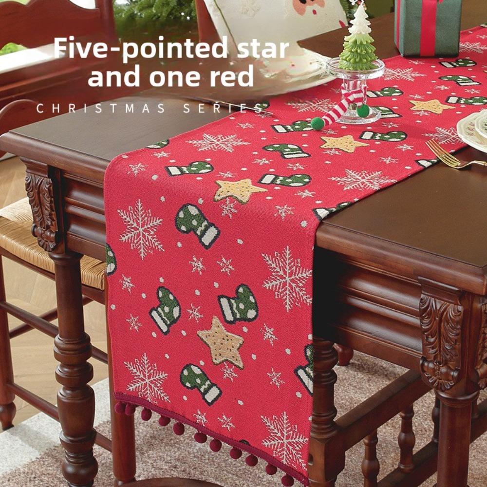 Christmas Santa Table Runner Cotton Linen Look Festive Dining Decor for 6 People Holiday Tablecloth