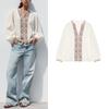 Summer New Product Women's Clothes French Style Design Plaid Embroider Decorative Layer V-neck Casual Shirt Tops 5770045