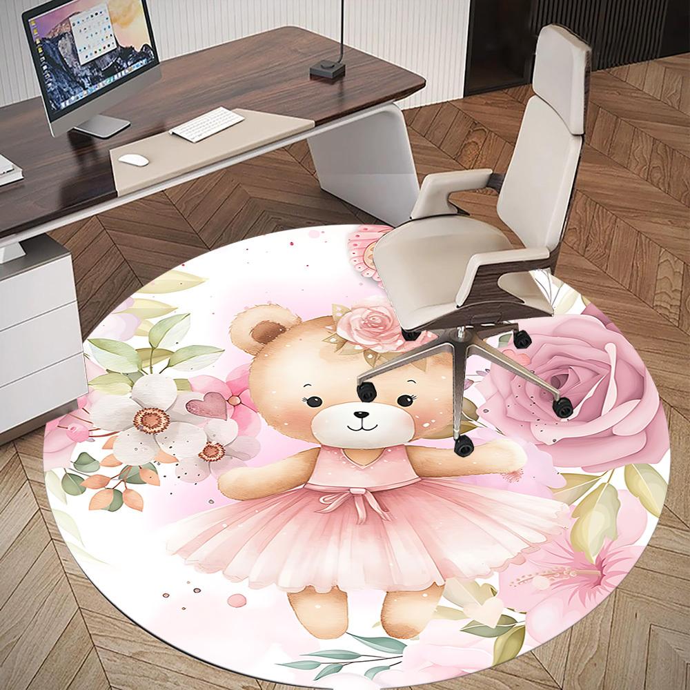 1 Stück Bär, Blumen Runde Stuhlmatte Teppich - Rutschfest, Fußmatte für Büro, Schlafzimmer und Innenraumdekoration c1125184
