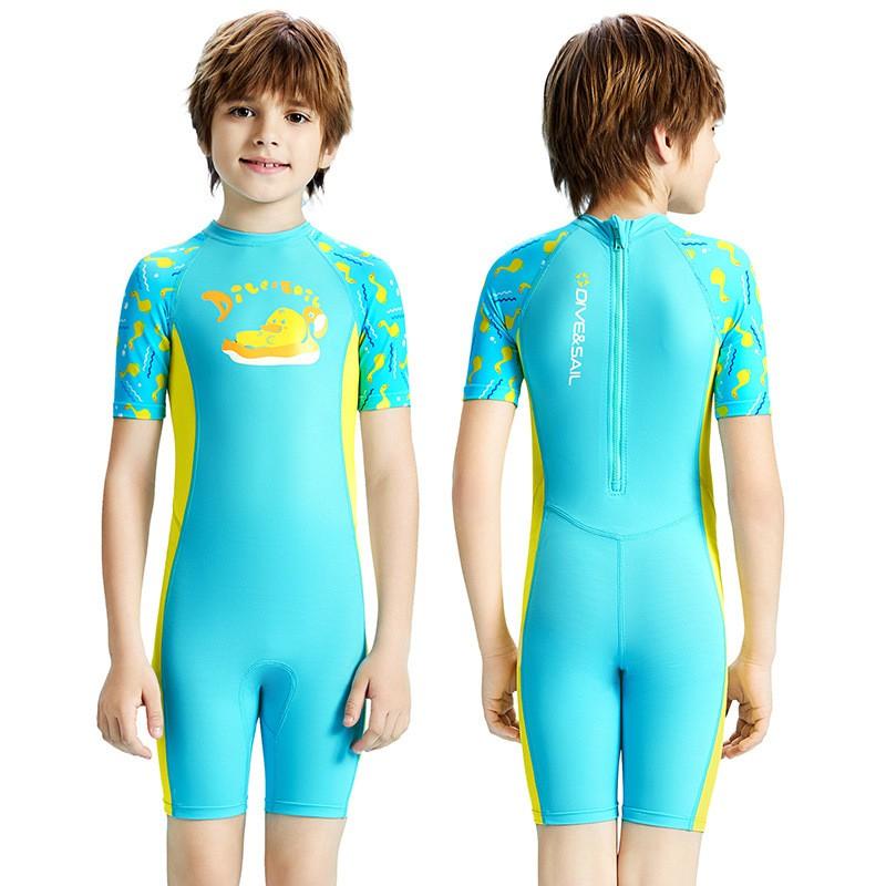Boys Quick-Dry UV Protection Rash Guard Swimsuit UPF 50 Short Sleeve Swimwear Swimming Snorkeling Surfing