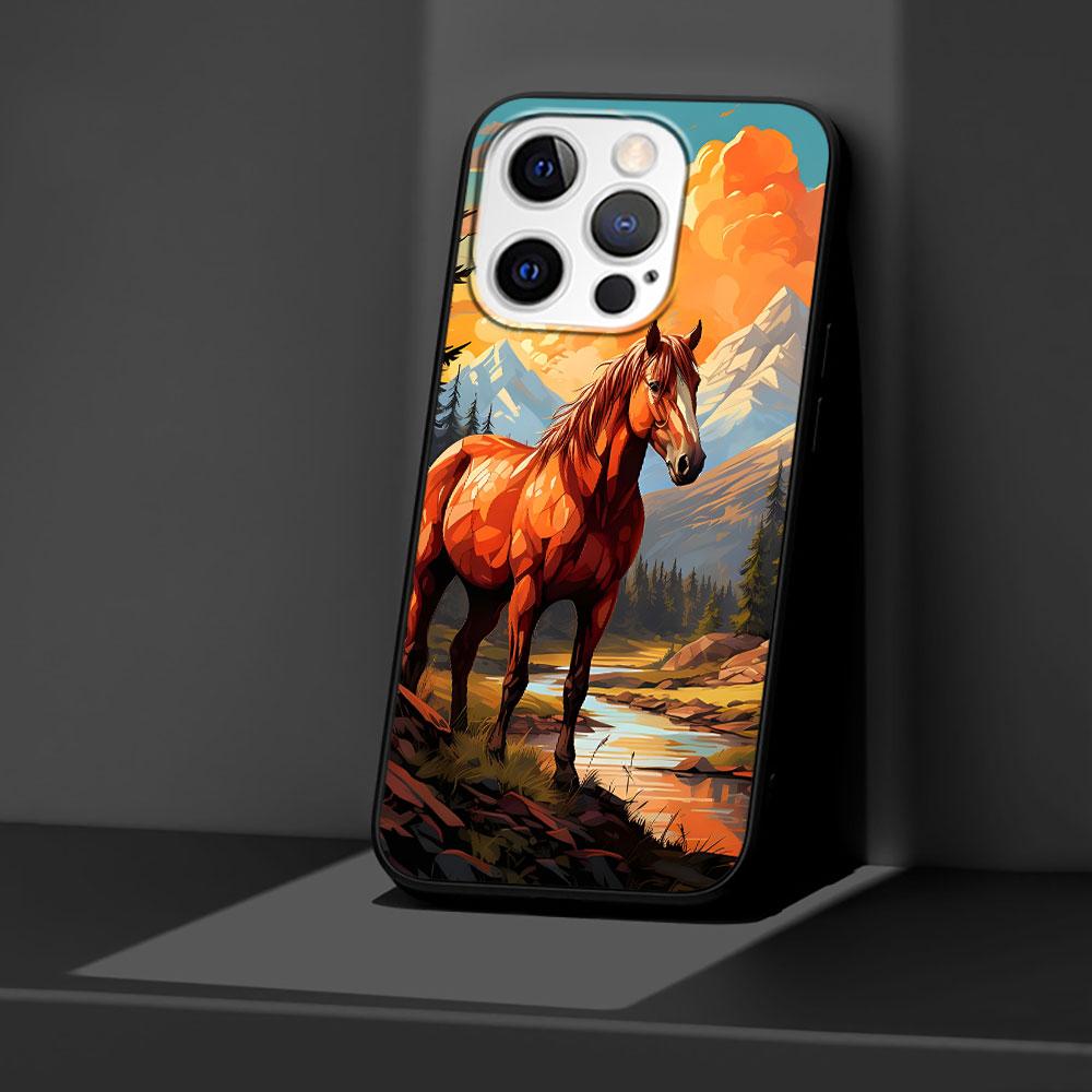 Horse Case for Apple iPhone 14 11 7 SE 2020 8 X XS 13 12 Mini XR 15 Pro Max Silicone Black Soft Phone Cover