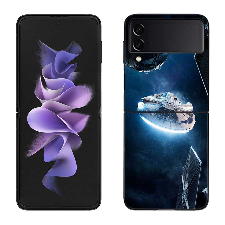 Millennium Falcon in Space Phone Case For Samsung Z Flip 7 6 5G Galaxy Z Flip 5 4 3 Black Hard Cell Cover Luxury PC Shell Coque