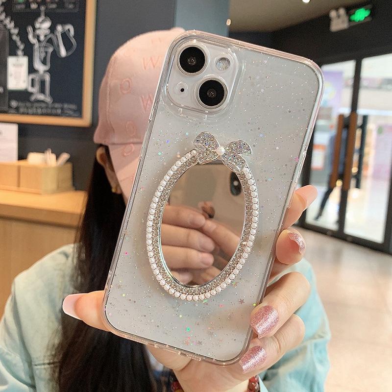

Applicable To Apple 16Promax Mobile Phone Case Iphone17 Transparent 14 Glitter 15 Silicone Soft Body Makeup Mirror 13 iPhone 7/8/SE 2020