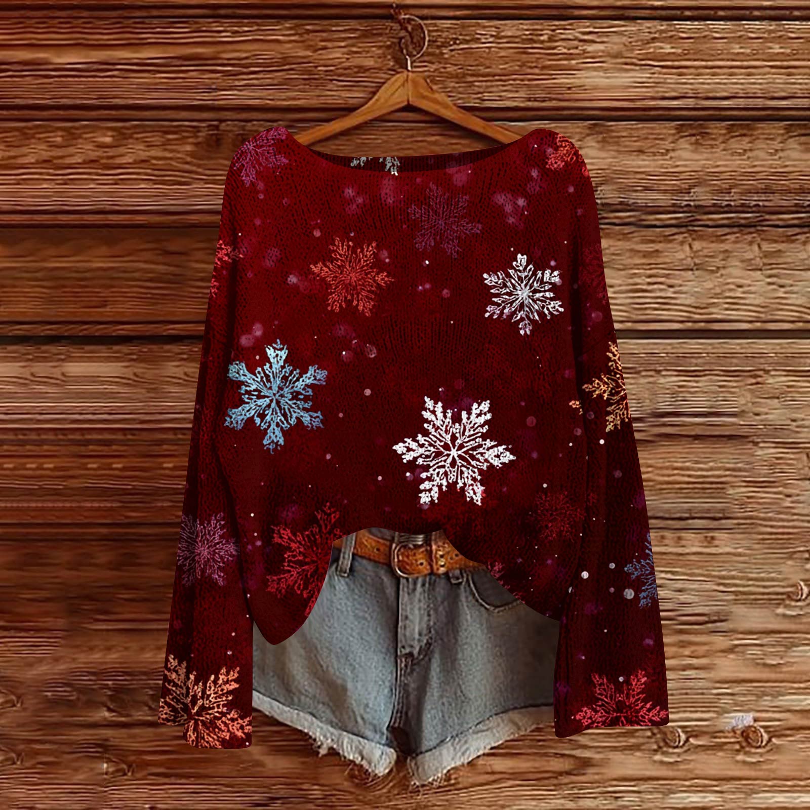 

Женский модный свитер с рождественским принтом, легкий, повседневный трикотажный пуловер с длинным рукавом M