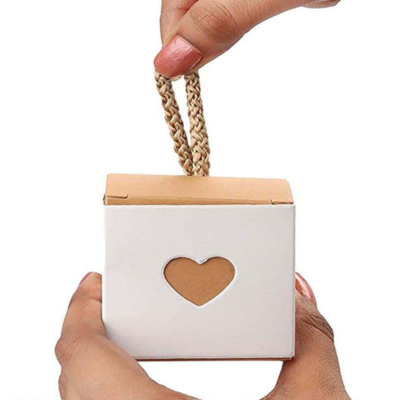 5~50pcs Square Gift Packaging Box with Rope Heart Pattern Kraft Paper Festival Party Gathering Valentine Day Candy Boxes TMZ