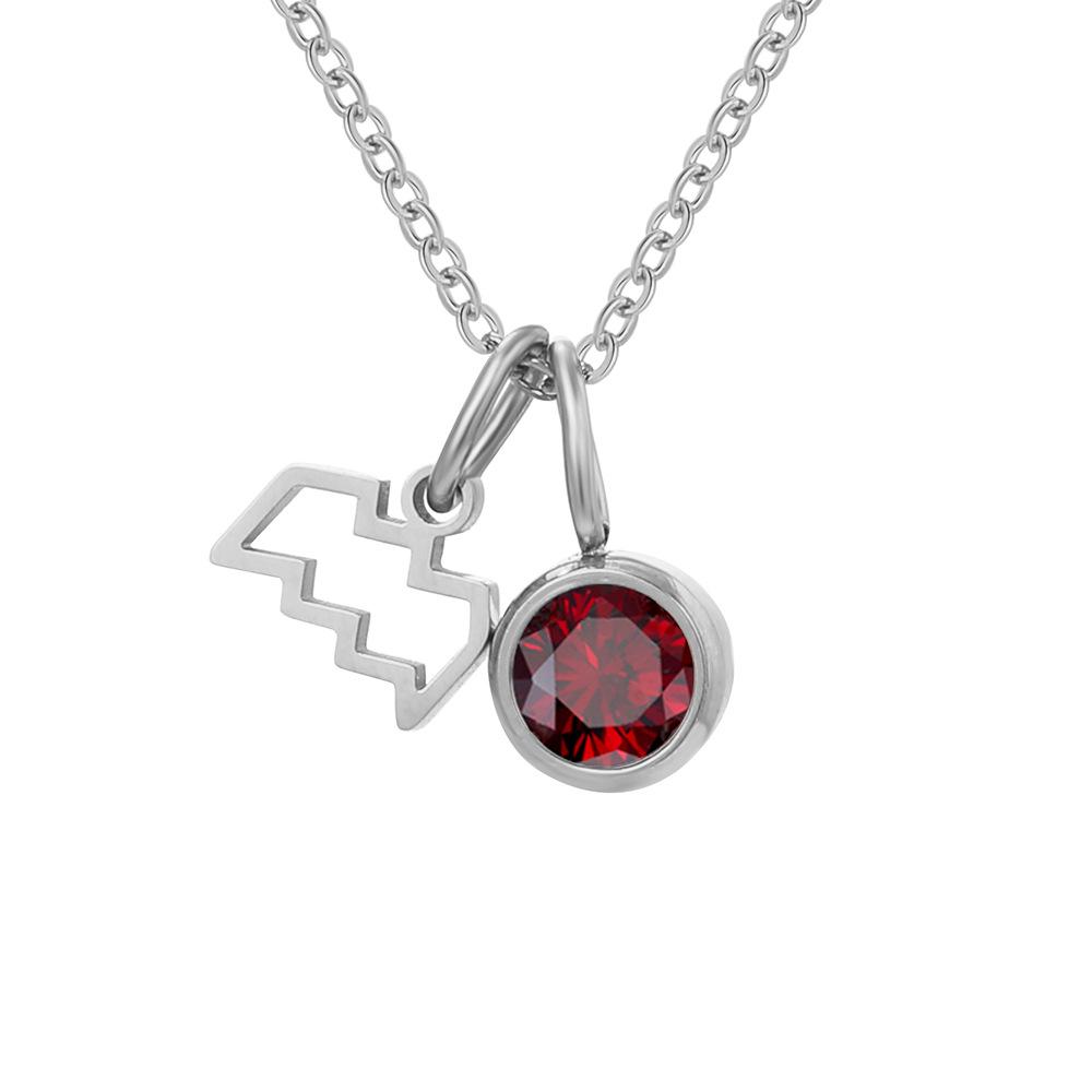 eManco Zodiac Rune Necklace with Rhinestone Birthstone in Stainless Steel