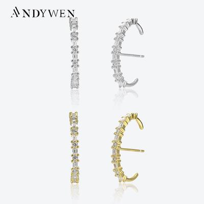 925 Sterling Silver Gold Clear CZ Circle Stud Earring 2023  Luxury Fine Jewelry Gift Women Jewels