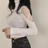 Sexy off Shoulder-topp Langermet, Tight, Hollow Out Høyhalset Underlag Kort T-skjorte Slim Fit