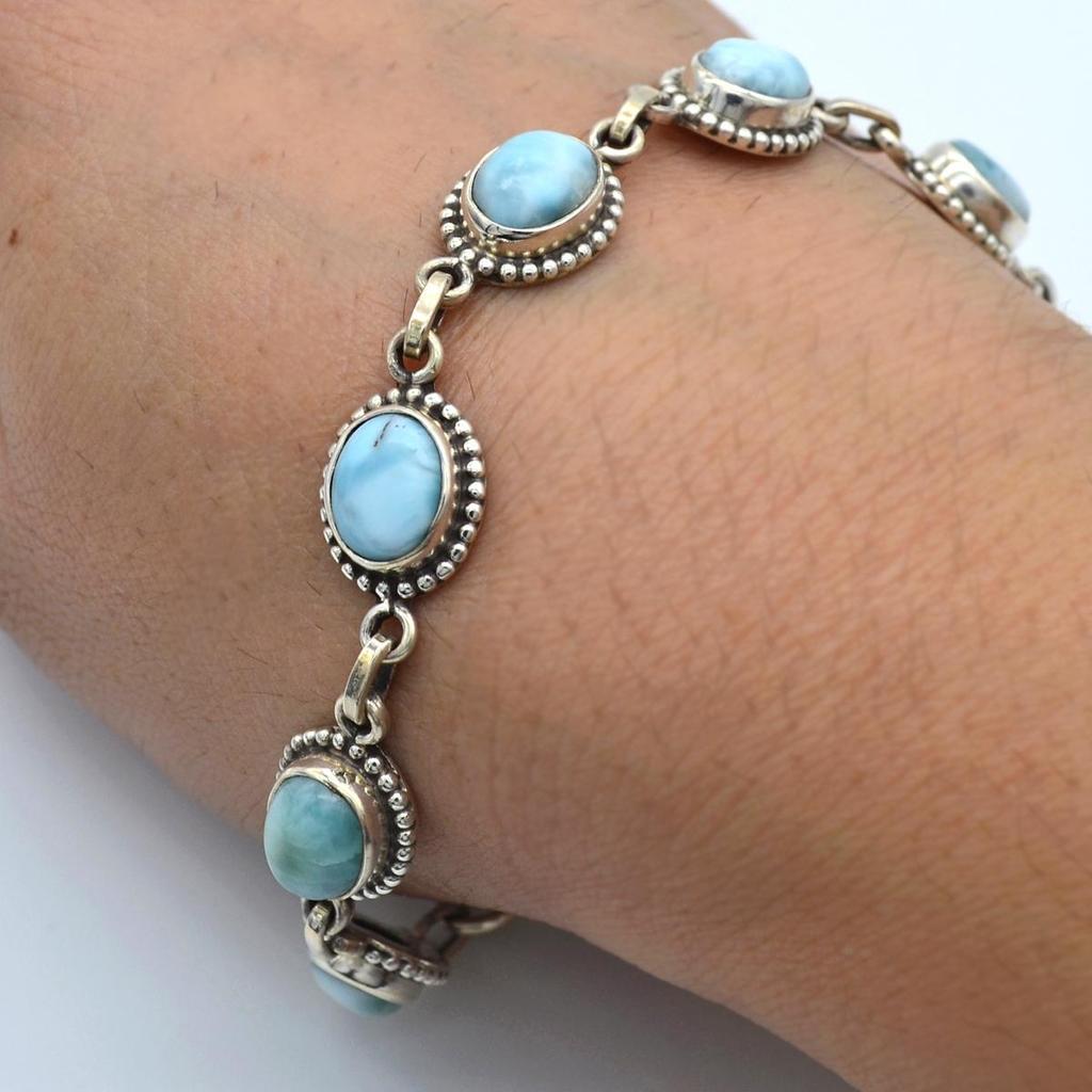Larimar Gemstone Designer Bracelet 925 Sterling Silver Women Handmade Jewelry