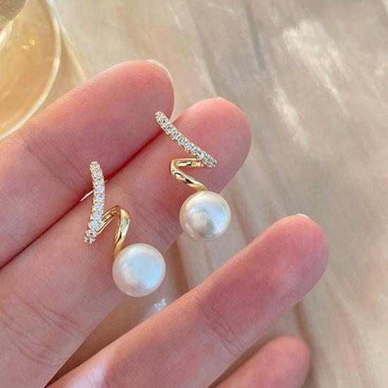 1 Pair Stud Earrings Twisted Rhinestones Jewelry Korean Style Faux Pearls Stud Earrings Jewelry Gifts