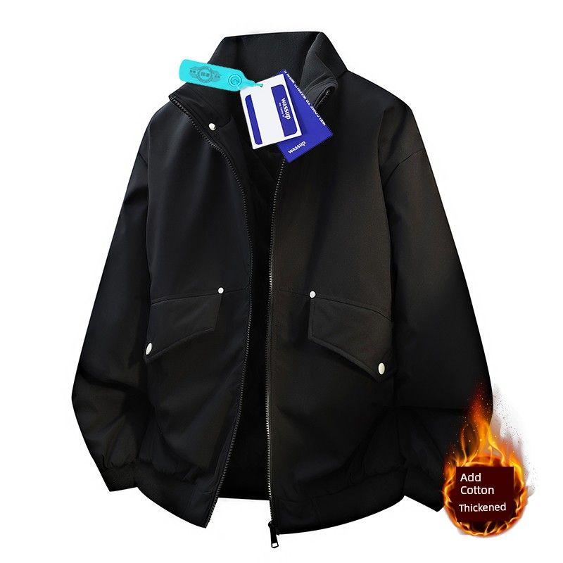 

Wassup Melard Retro Coffee-Colored Workwear Cotton Jacket with Stand Collar, Unisex, Versatile, Simple, Thickened and Warm Coat Black 4XL