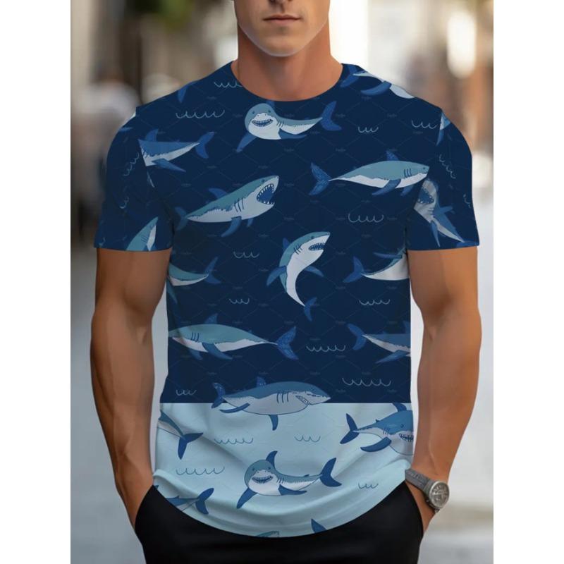 

Men s Ocean T-Shirt - Lightweight Breathable, Dolphin & Shark Prints, Soft Short-Sleeve for Vacation S