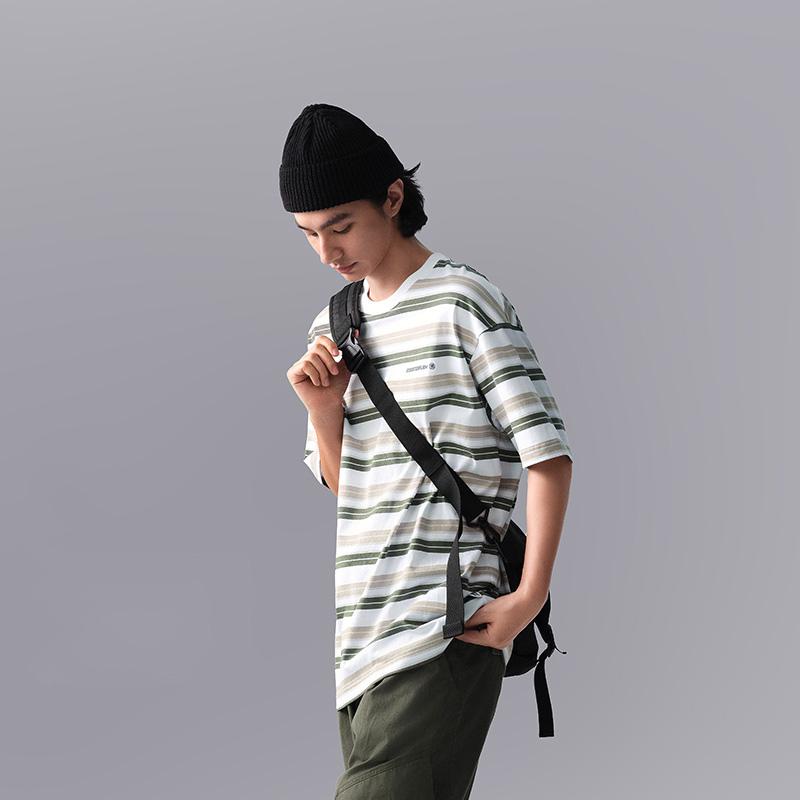 Li Ning CF Water Flow Full Print Striped Round Neck Loose Comfortable Cool Short Sleeve T-Shirt Men T-Shirts Standard-White ATSU631-2