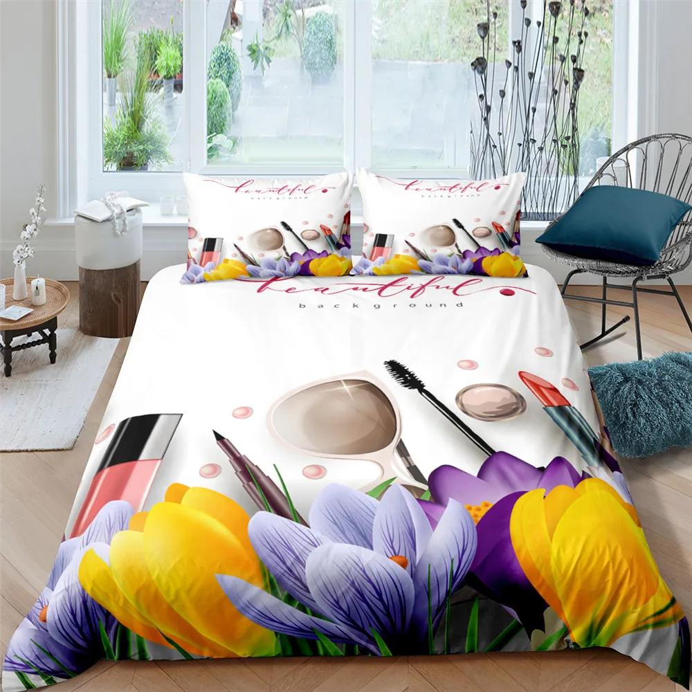 

Косметика Помада Пододеяльник King Queen Double Size Блестящий Модный Женский Косметический Постельный Комплект Мягкий Полиэстеровый Пододеяльник Для Девочек 70x133cm 2pcs