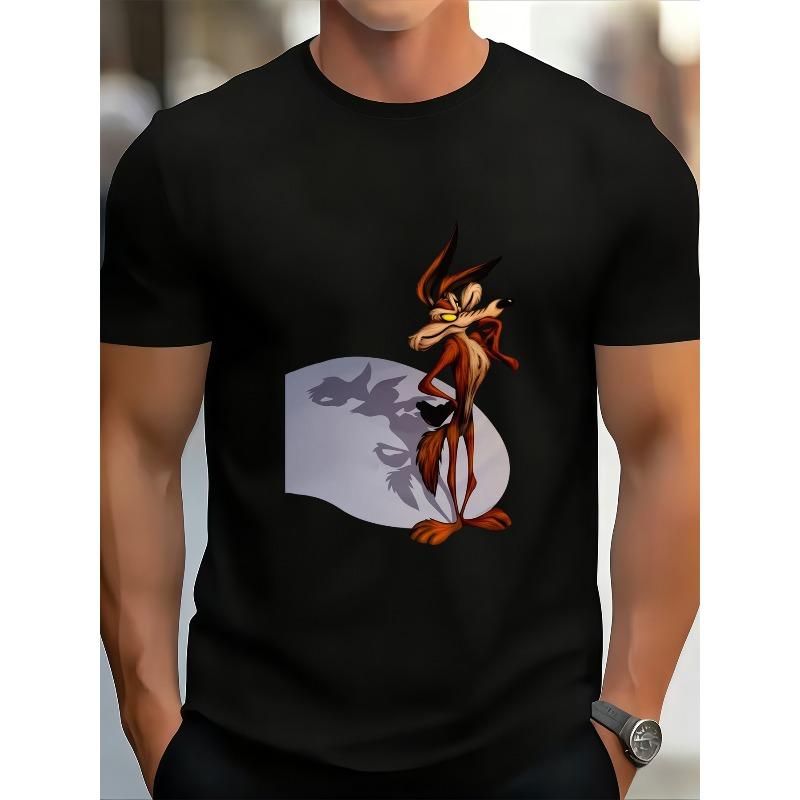 European Size Men'S Wily Coyote Graphic T-Shirt - Quirky Cartoon Style, Lightweight And Comfortable, Crew Neck, Short Sleeve Summer Shirt