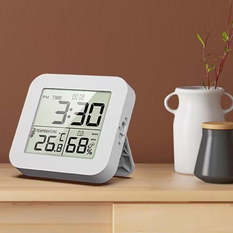 Portable Digital Alarm Clock with Temperature Humidity Reading Multifunctional Desk Clock for Home Heavy Sleeper Alarms