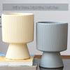 Nordic Ceramic Flower Pot with Tray - High-Footed Vertical Stripes for Indoor/ Balcony, Ideal for Pothos and Orchids.