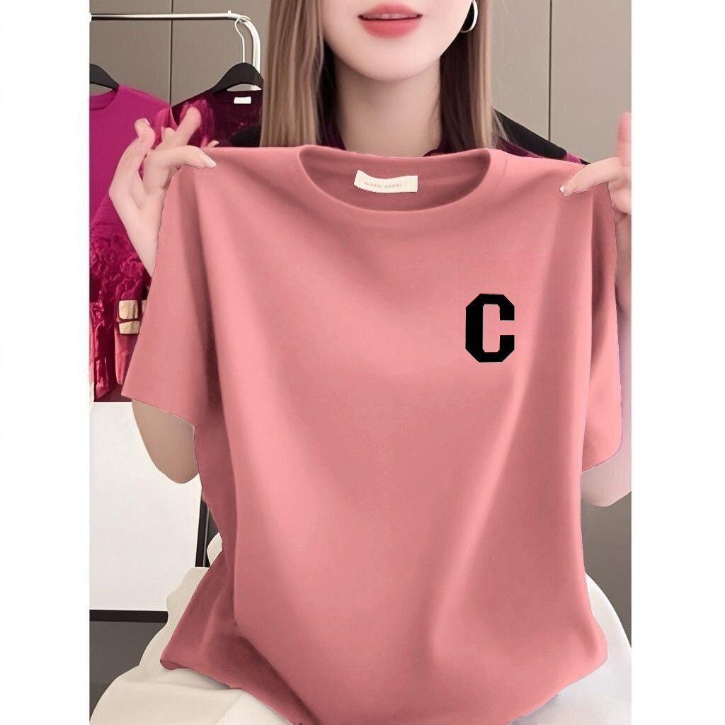 

Women s Popular Loose Short-Sleeve Plus Size T-Shirt, Round Neck, Letter Print, Slimming, Stylish, Elegant Design. L