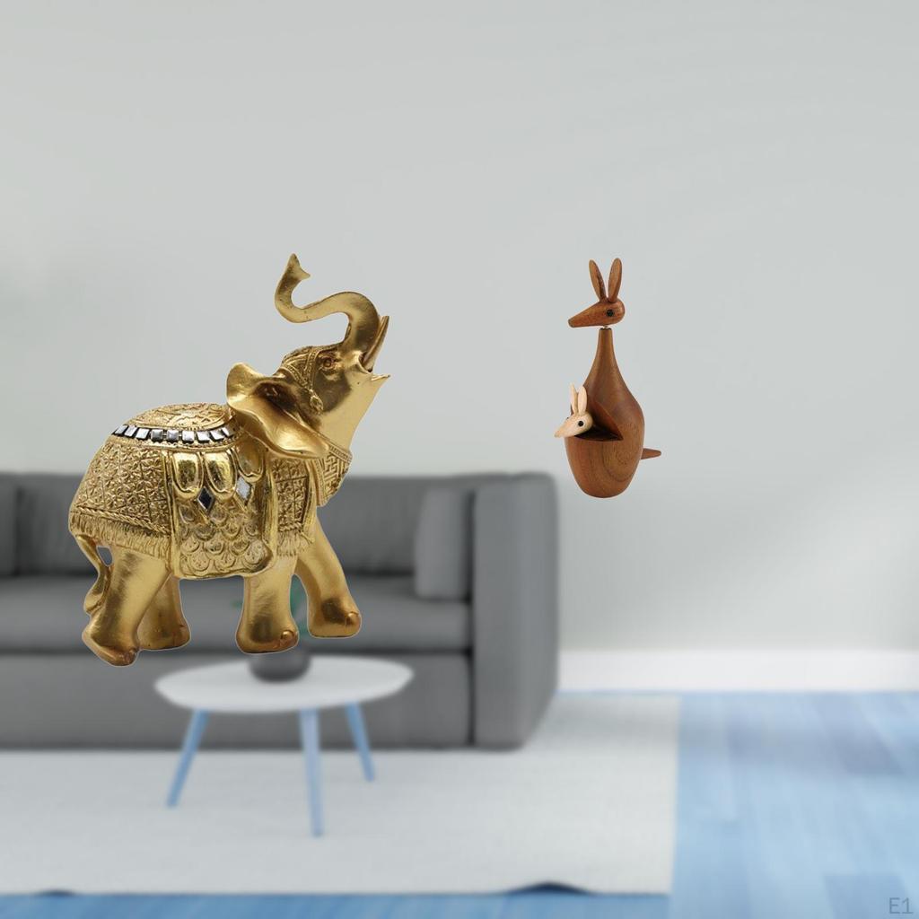 Elephant Resin Wood Animal Sculpture Decorative Figurine Desktop Ornament Art Crafts Party Favor