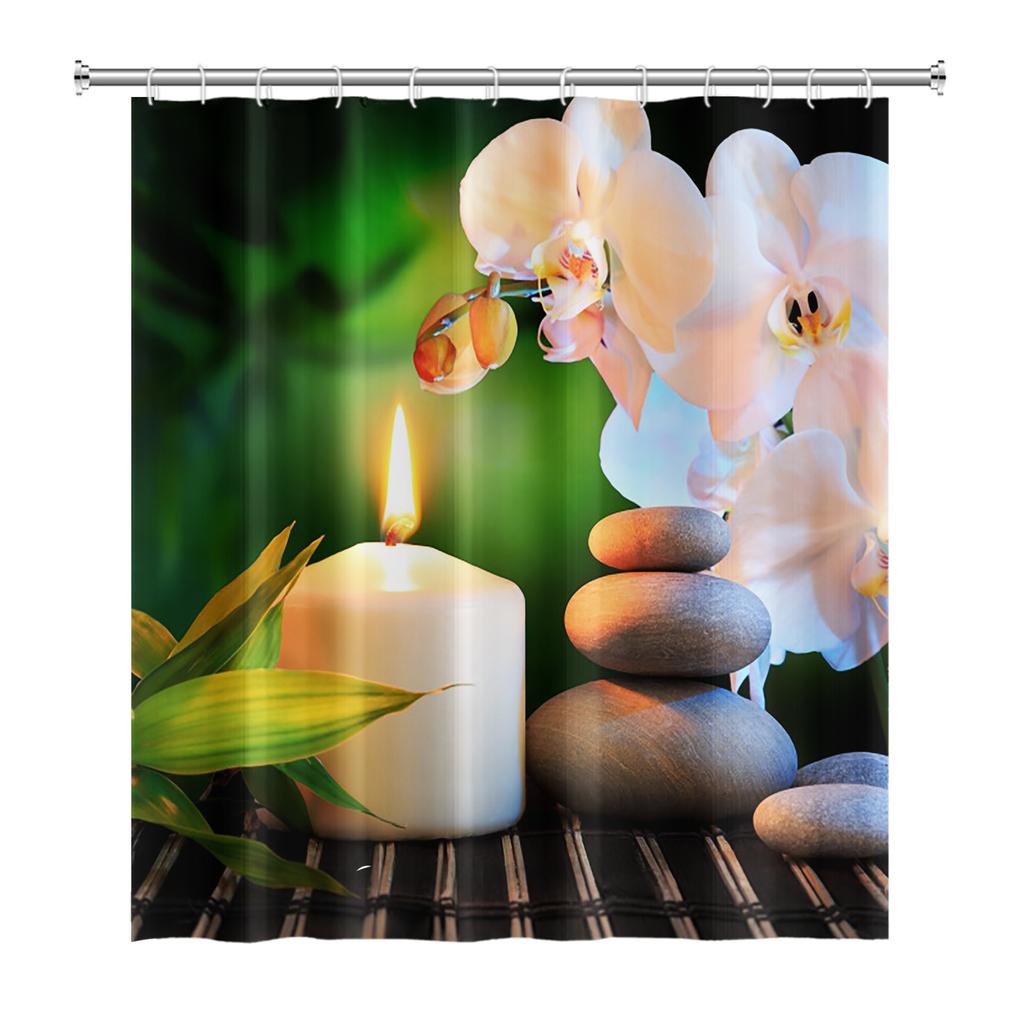 Tenda Doccia Meditazione Giapponese Zen Spa Loto Pietre di Basalto Olio Essenziale Candele Profumate Bambù Acqua Arredamento Casa Set Impermeabile