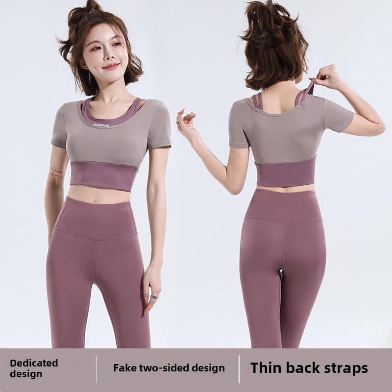 New Color Match Quick-Dry Bra-Free Yoga & Pilates Fitness Suit - Women's Short-Sleeved Two-Piece