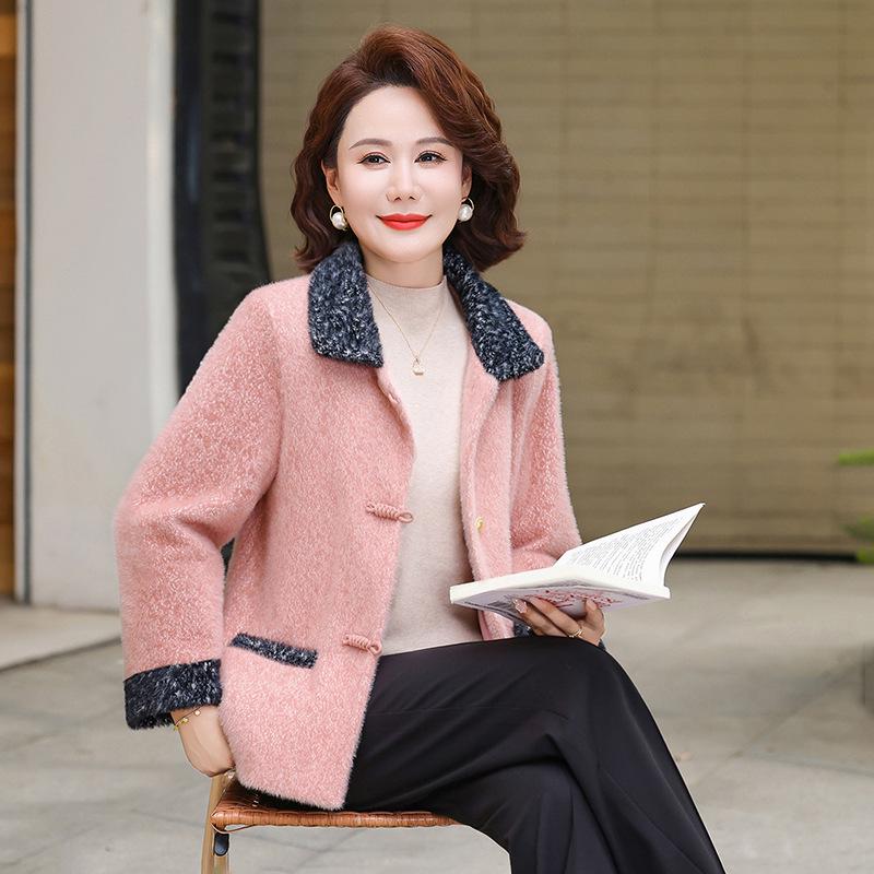 

Stylish Woolen Coat for Middle-aged Women - Spring/Autumn Fashionable Short Style 3XL (122-133 Jin) рожевий