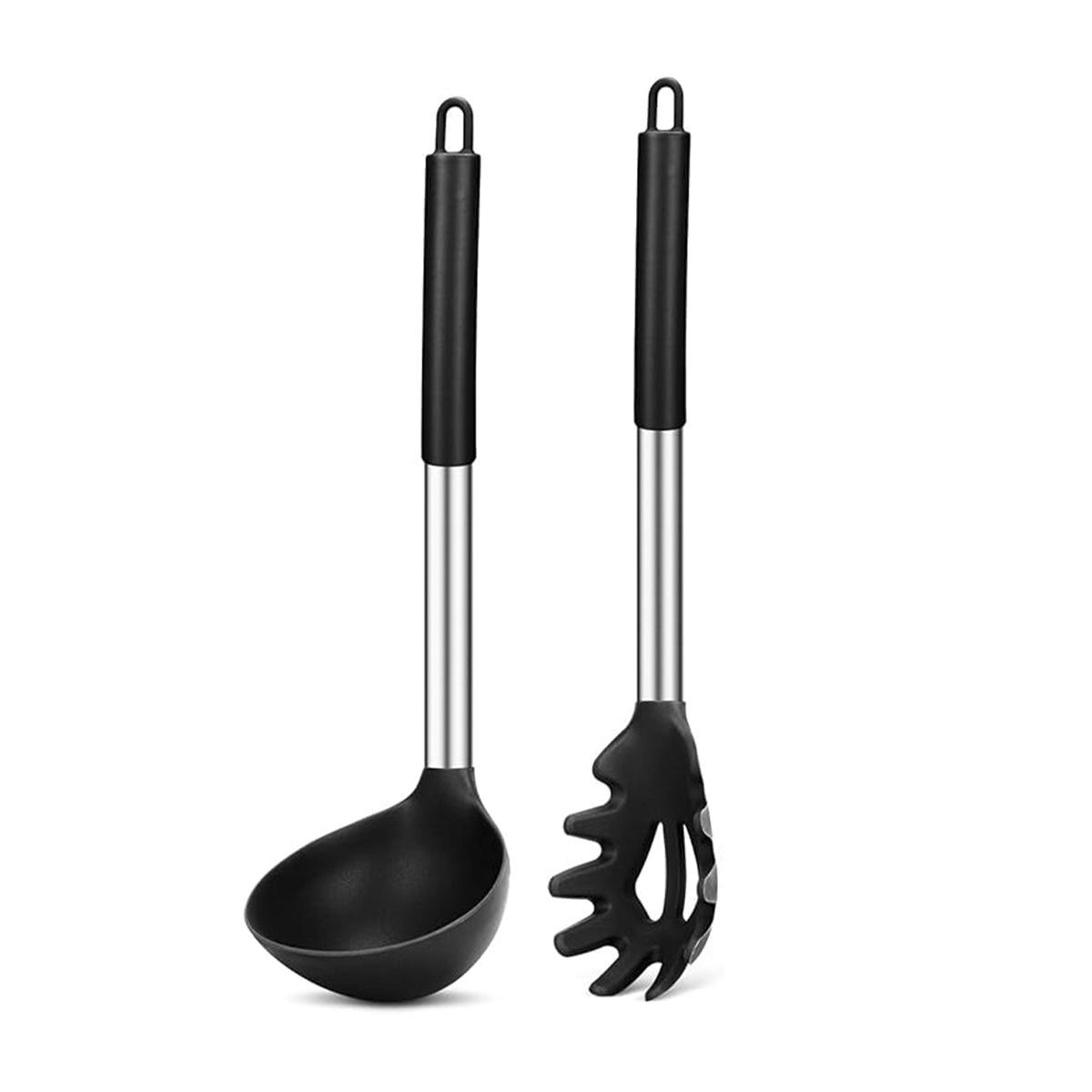 Stainless Steel Handle Silicone Kitchen Skimmer & Ladle Set – Heat Resistant