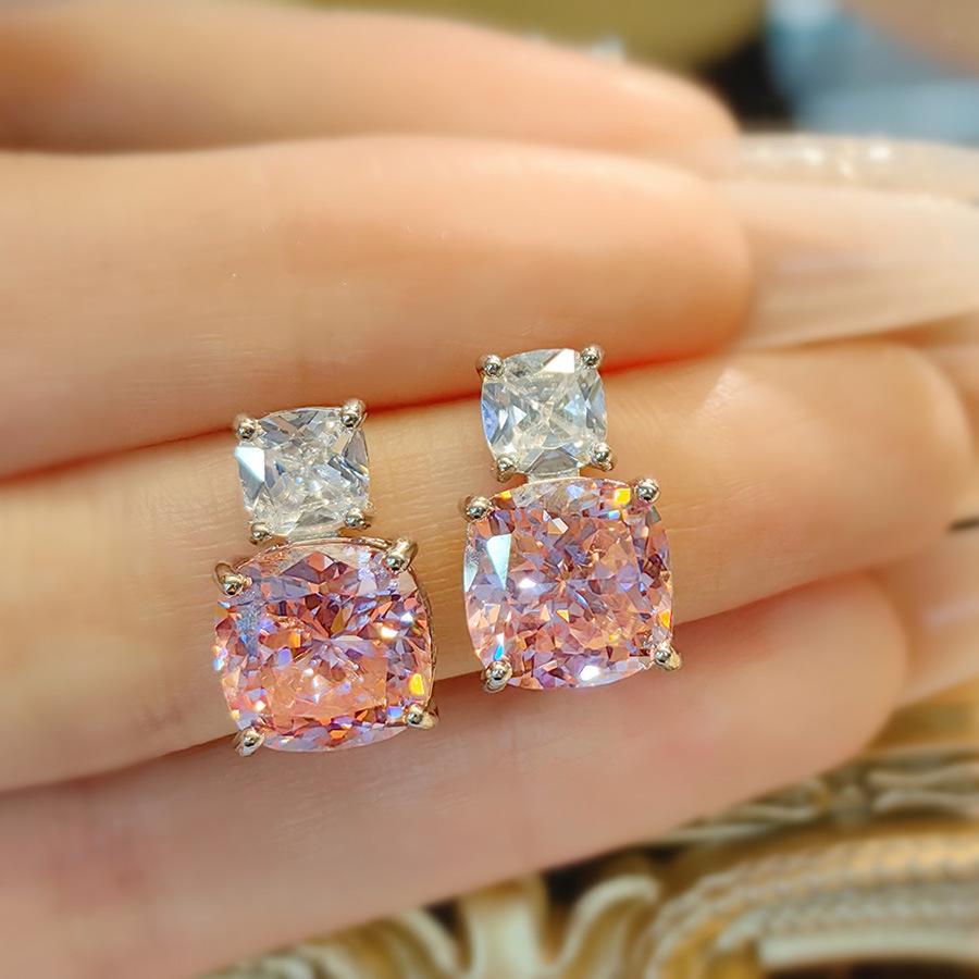 Luxurious Pink Diamond Necklace & Purple Pendant, High Carbon Diamond Earrings, and Ice Flower Cut Ring Gemstone Set for Women