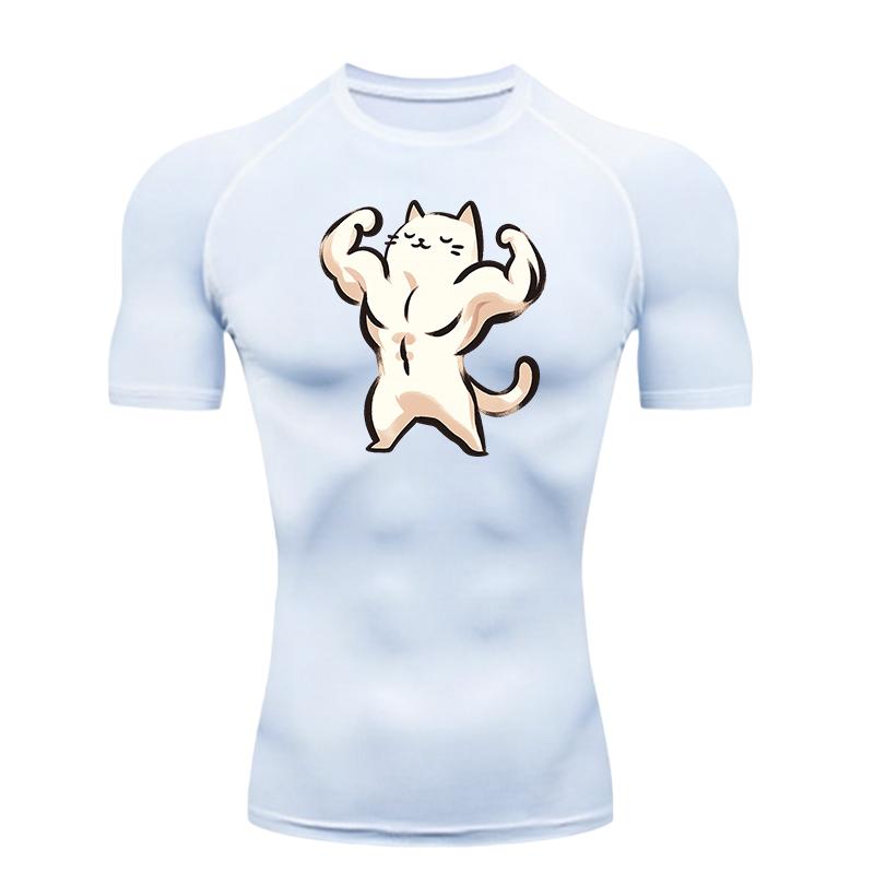 Fitness Cat Men's Sports T-shirt for Fitness  Training Compression Shirt Men Gym Jogging Running Workout T-Shirt Rashgard