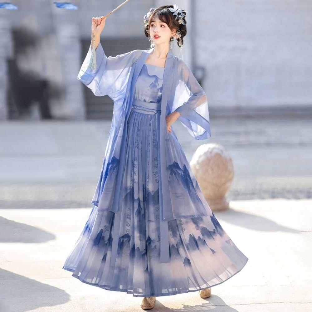 Chinese Song Dynasty Style Modified Hanfu Daily Suspender And Baidu Skirt Three-piece Set