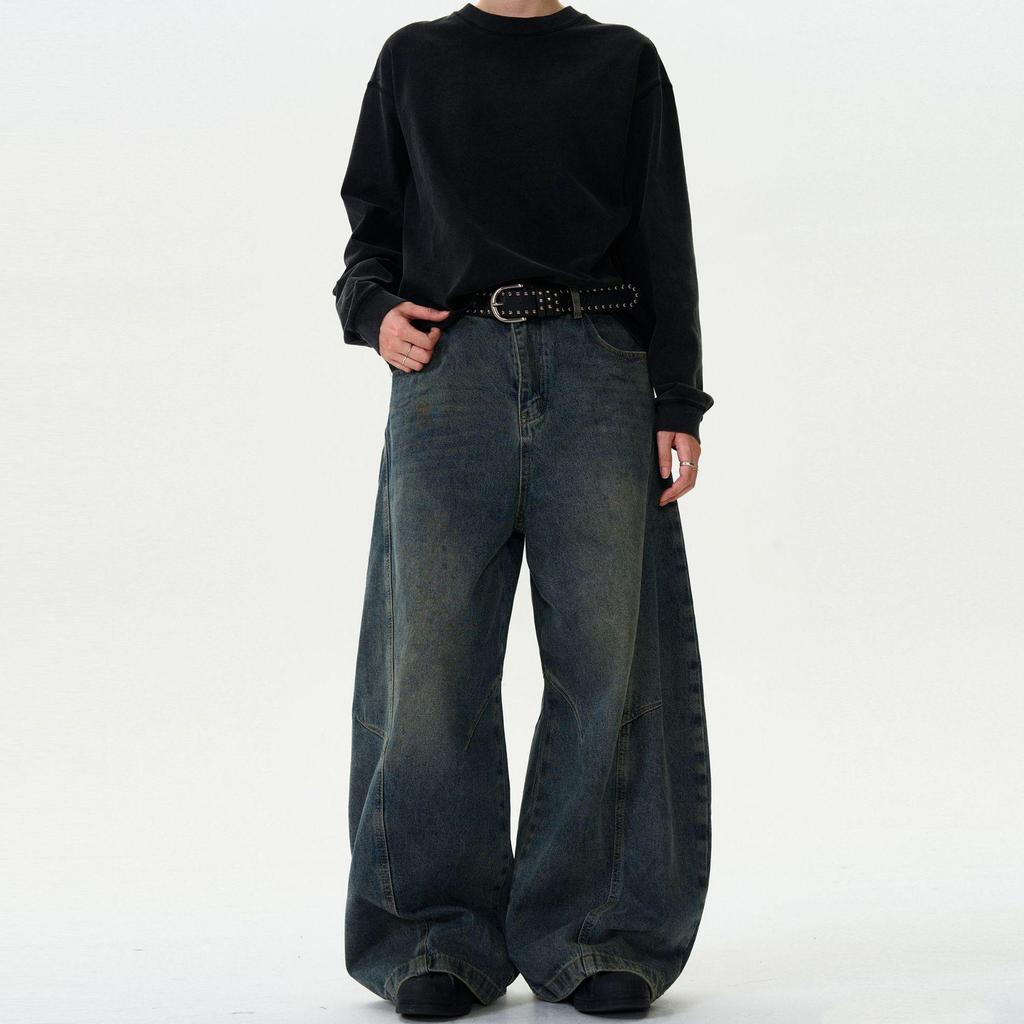 American Retro Washed Distressed Wide-Leg Jeans - Unisex Casual Trend